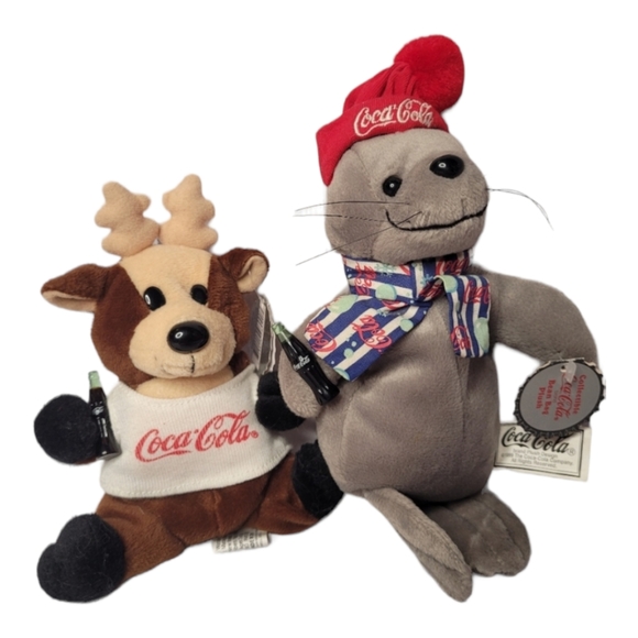 Vintage 90s Coca-Cola Beanie plushies Set - Picture 1 of 3